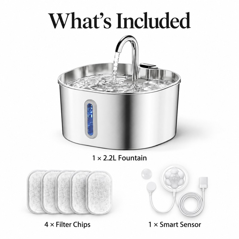2.2L Smart Motion Sensor Cat Water Fountain – Stainless Steel