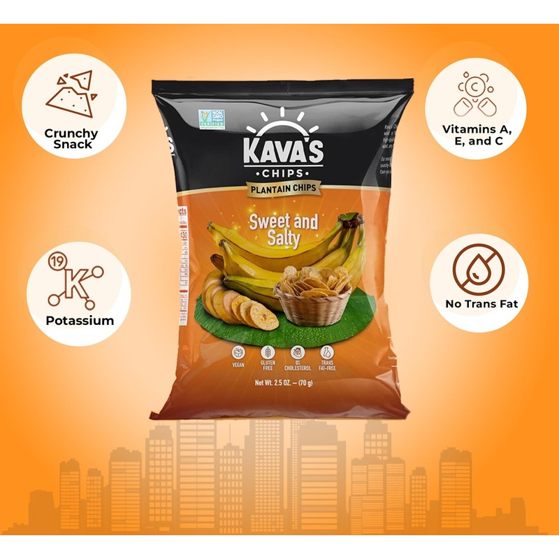 Kava's Plantain Chips, Sweet & Salty Chips - 8 Packs