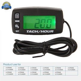 Digital Tachometer, Digital Backlight Hour Meter, Tachometer, Forklift Truck for Motocross Jet Ski, ATV, Snowmobile, Lawn Mower, Outboard Chainsaw, 032r