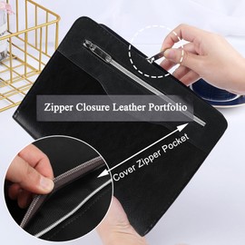 KXF A5 PU Leather Zipped Conference Folder Journal Portfolio 160 Pages Refillable Ring Binder Personal Work Organiser Padfolio with Calculator, Ring Binder, Calendar, and Pen Holder, Ideal for Gifts