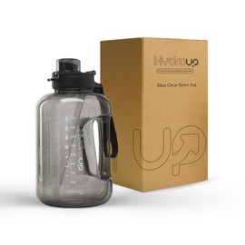 HYDROUP Sport Jug 58oz – Large Clear Plastic Water Jug with 2-in-1 Straw & Chug Lid, Motivational Time Markers, BPA-Free, Leakproof