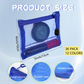 36 Pcs Mini Zipper Mesh Bags Nylon Mesh Cosmetic Bag Small Travel Makeup Zipper Pouch for Women Lipstick Travel School Office, sky blue, green, pink, gray, orange, yellow, dark blue, red, brown,