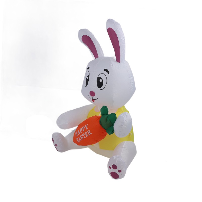 59.8in Inflatable Happy Easter Bunny Decoration Inflatable Rabbit Sitting Holding