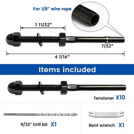 Muzata 10 Pack 1/8" Black Cable Railing Hardware Kit Hand Swage Threaded Stud Tensioner for 2x2 Metal Post T316 Stainless Steel Deck Cable Railing System CR23