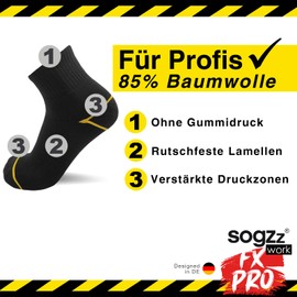 Work FX Pro Half Height Work Socks Short 85% Cotton with Short Shaft Quarter Men Women Men Short Work Socks for Work Shoes Half Height Robust Black 35-38, 39-42, 43-46, 47-50, 4 pairs, 43 - 46