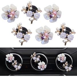 6 Pcs Bling Flower Air Vent Clips, Cute Daisy Car Air Fresheners Vents Clips Car Diffuser Rhinestone Car Interior Decoration Charm Diamond Decor Bling Accessories for Women Girls, Decorations