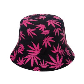 Punk Black Green Red Leaf Weed Fisherman Caps Bucket Hats Hip Hop Gorro Outdoor Men(Black Pink)