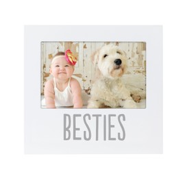Pearhead Bestie and Baby Frame, Baby and Pet Keepsake Frame, 4" x 6" Photo Insert, Tabletop And Wall Mount Picture Frame, White