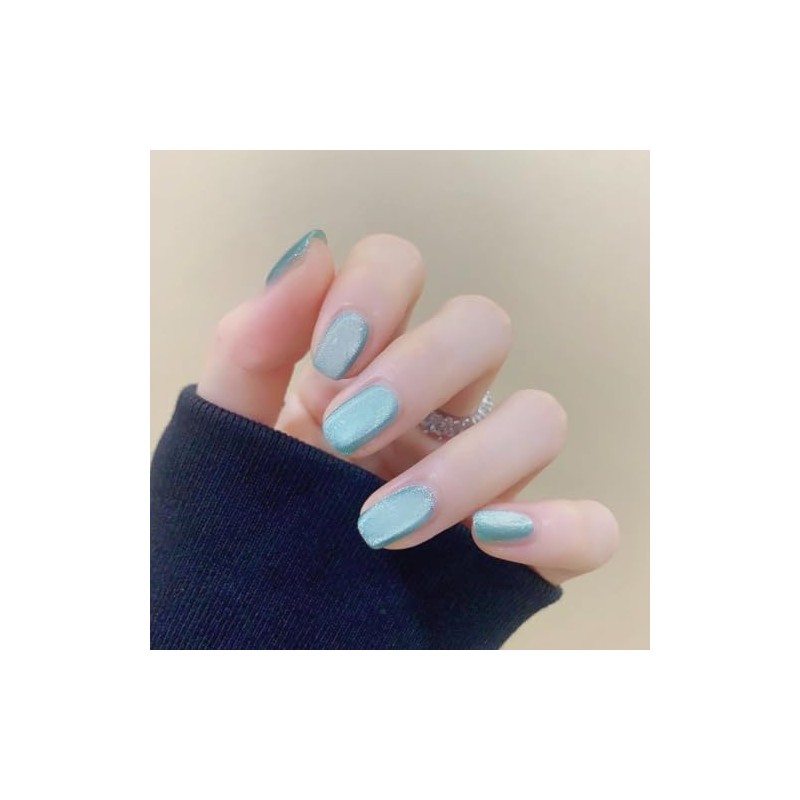 ネイルチップ 24枚セット くり返し使える ショート 大人かわいいミニマルデザイン オフィス/デート用 簡単リムーバブル 猫の目石ネイル 雪の結晶