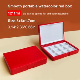Juego de acuarelas portátil de dos piezas: minipaleta multifuncional desmontable, ideal para artistas y principiantes, fácil de limpiar, imprescindible para viajar (caja roja, 12 compartimentos).