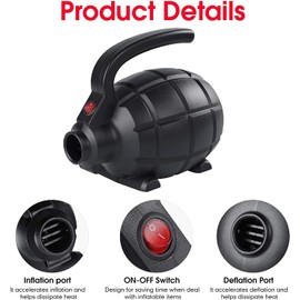 PPXIA Electric Air Pump Portable Air Track Pump, Quick-Fill Inflator Deflator Air Pump with 4 Sizes Nozzle for Inflatables, Air Mattress, Air Bed, Paddle Board, Gymnastics Mat