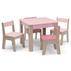 Delta Children 4-Piece Table and Chair Set, Blush/Natural, 23.5" W x 23.5" D x 19.75" H Table and 11.5" & Gap GapKids Toy Box - Greenguard Gold Certified