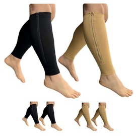 HealthyNees Footless 15-20 mmHg Zipper Compression Leg Calf Shin Sleeve 2 Pairs (Mix Combo, S/M)