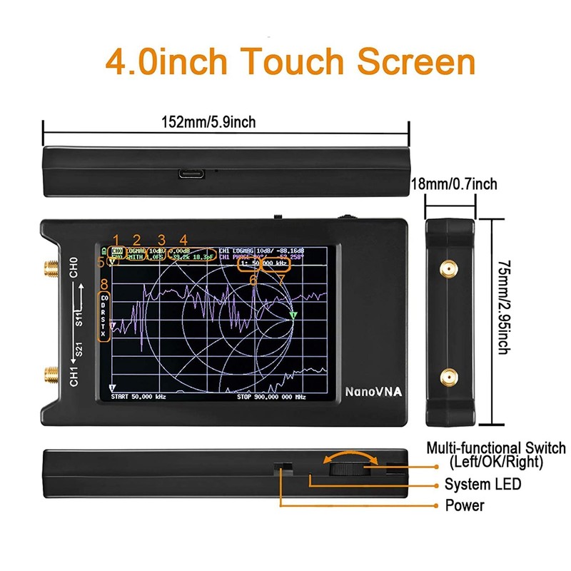 Dearsee NanoVNA-H4 50KHz-1.5GHz Antenna Network Analyzer 4.0 Inch LCD Vector