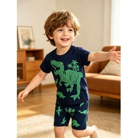 TEDD Boys Pyjamas Shorts Set Dinosaur Nightwear Cotton Toddler Clothes Short Sleeve Sleepwear 2 Piece Outfit for Kids Age 3-4 Years