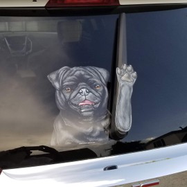 Black Pug Rescue Dog Waving WiperTags with Decal for Rear Vehicle Wipers
