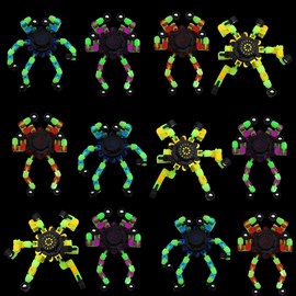 Fidget Spinners, DIY Transformable Chain Robot Finger Spinner, Glow in The Dark Deformable Creative Mechanical Gyro Toy Stress Relief Toy Fidget Fingertip Toy for Kids and Adults (12 Pack)