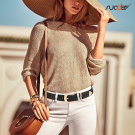 SUOSDEY Women's Leather Jeans Belt Fashion Leather Waist Belt Dress Belt with Golden Buckle, A.black