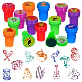 24 Pcs Hawaiian Luau Party Stampers for Boys Girls,Tropical Moanar Flamingo Birthday Party Supplies Favors, Classroom Rewards Carnival Prizes, Goodie Bag Pinata Fillers for Summer Aloha Tiki Party