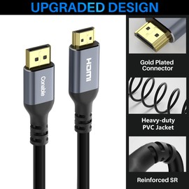 4K DisplayPort to HDMI Cable 50FT, 4K@60Hz HDR, High Speed Active Display Port to HDMI Cable UHD Converter, Uni-Directional, 4K@60Hz 2K@120Hz 1080P for HDTV, Monitor, Projector, Dell, NVIDIA, AMD, HP