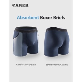 Carer 2 Pack Bamboo Men's Incontinence Boxer Briefs Lightweight Breathable Incontinence Pants for Men with 80 ML Absorbent Pad Prevents Bladder Leaks Designed for Mild Incontinence Black & Blue M