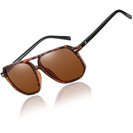 DUCO Retro Vintage Square Polarised Sunglasses Women Men Double Bridge Sunglasses DC3001, brown tortoise frame brown lens