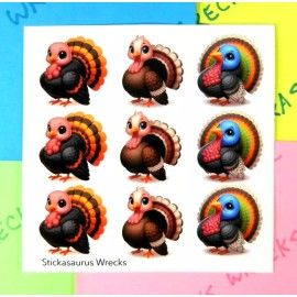 Stickasaurus Wrecks Thanksgiving Turkeys Sticker Sheet