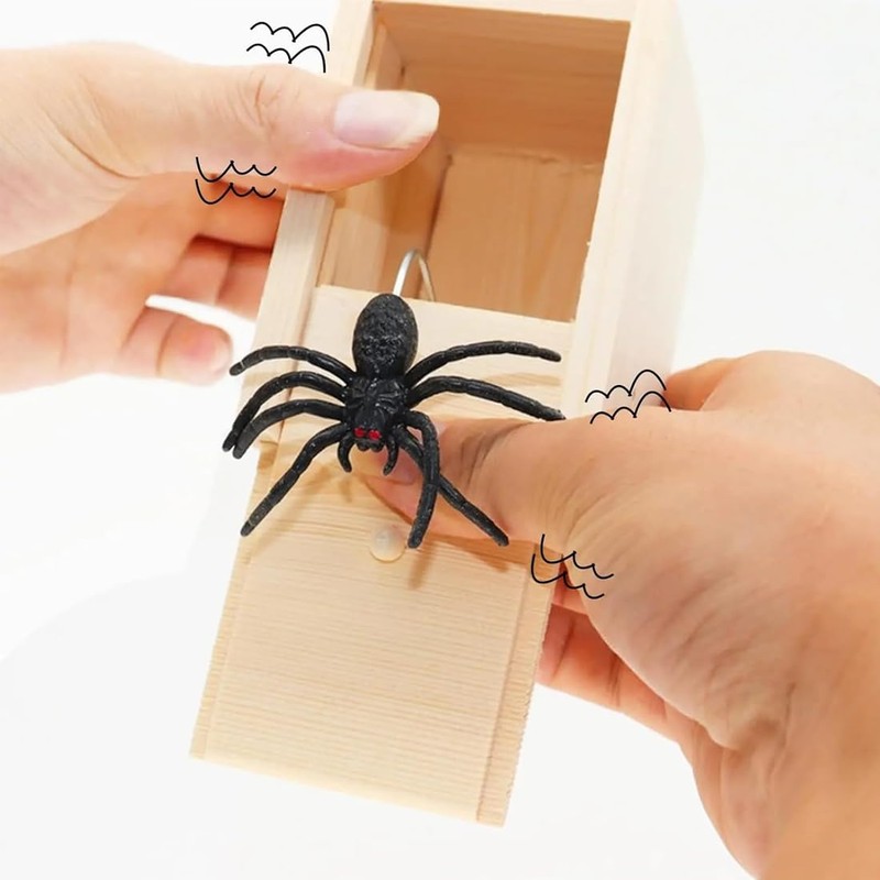 Spider in Box, 1 Piece, Spider Prank Box, Wooden Prank