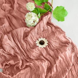 Cheesecloth Table Runner 10FT Gauze Boho Rustic Table Runner 35x120 Inch Long Table Runner for Wedding Baby Shower Bridal Shower Decoration(Dark Rose)