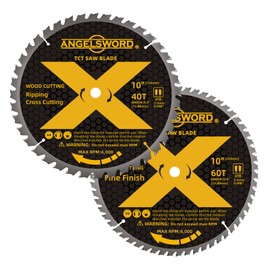 ANGELSWORD 10 Inch Table Saw Blade/Miter Saw Blade, 40T for Ripping, Cross Cutting&60T for Fine Finish Wood Cutting, 2 Pack
