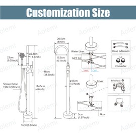 Aolemi Floor Mount Bathtub Faucet Freestanding Tub Filler Standing High Flow Shower Faucets with Vinatge Handheld Polish Chrome