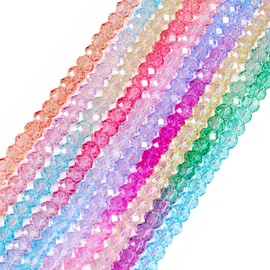 Craftdady 800Pcs 6mm Transparent Faceted Glass Beads 10 Colors Briolette Rondelle Crystal Beads Spacer Bulk Round Loose Beads Strands for DIY Crafts Earring Bracelet Necklace Jewelry Making