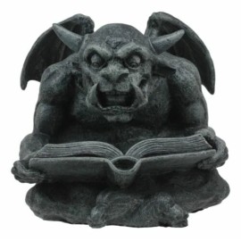 Notre Dame Horned Gargoyle With Spell Book Statue Demonic Bibliography Watchman