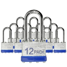 Lock Outdoor Padlocks, Key Lock, Padlocks with Same Key - Laminated Steel Keyed Padlocks with Long Shackle, 12 Pack, for Hasp Latch, Sheds, Fences, Storage Locker, School, Gym