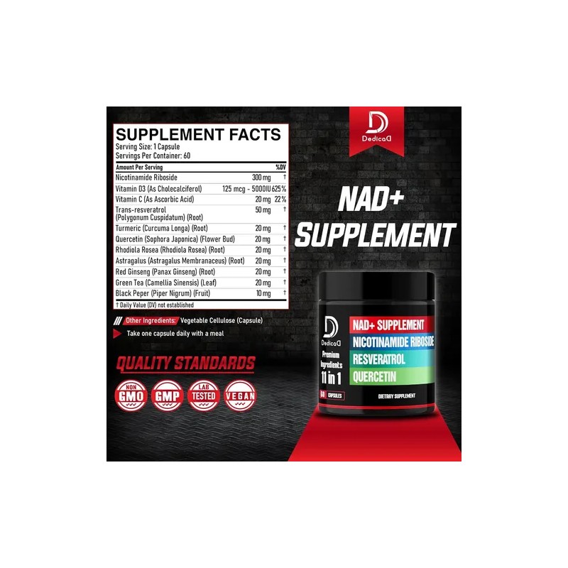 Suplemento Nad+ 11 En 1 Ribósido Nicotinamida + Resveratrol