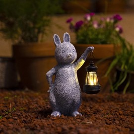 Jy.Cozy Garden Rabbit Statues - Adorable Resin Easter Figurines with Solar LED Lantern Lamp - Outdoor Rabbit Decor Solar Light for Yard, Patio, Lawn, Porch - Gift Ornament