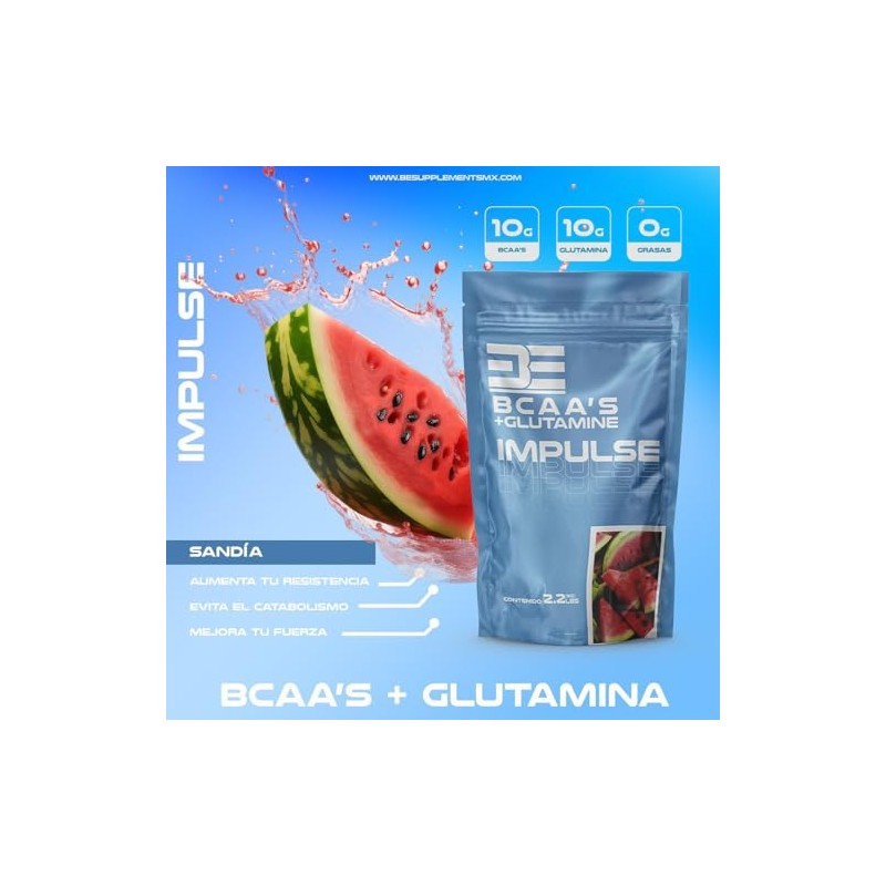 Impulse Bcaas Glutamina 1 Kg 50 Servicios sabor sandia