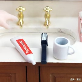 1/12 Miniature Toothpaste,Toothbrush,Cup 3-Piece Set Model Dollhouse Bathroom Accessories Toilet toiletries Model