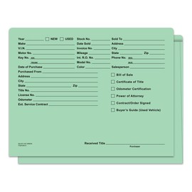 Heavy Duty Printed Vehicle Deal Jackets 9 X 12 100 Shrink Wrapped Dealerships Auto Car Lot Green