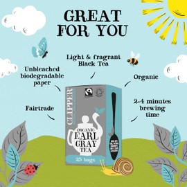 Clipper Organic Earl Grey Tea Bags | Natural, Unbleached, Plant-Based Biodegradable & Non GM Black Tea | Eco Conscious & Fair Trade Tea Bags | Individually Wrapped with String & Tag (150 Teabags)