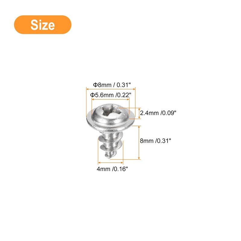 sourcing map ST4x8mm Phillips Pan Head Self-tapping Screw with Washer,