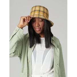 San Diego Hat Co. Women's Gala Checkered Knit Wool Blend Bucket Hat, Mustard, One Size