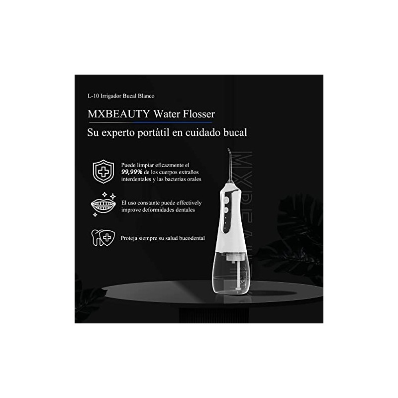 MXBEAUTY Irrigador Bucal Inalámbrico Portatil 300ML,3 Modos,5 Boquillas
