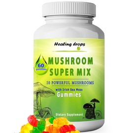 HEALING DROPS Mushroom Gummies Blend of 10 Mushrooms & Sea Moss Gummies – 10 Mushroom Blend & Sea Moss Mushroom Supplements – High Potency Ultra Concentrated Extract (1, Regular (60 Gummies))