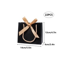 22 Pack Mini Gift Bags with Handles 14× 6× 12cm Small Black Party Bags with Ribbons, Thank You Bags for Birthday Wedding