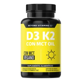 Vitamina D3 + Vitamina K2 + Mct Oil | Sin Azúcar - Suplemento Alimenticio Vegano Beyond Vitamins - Ingredientes Non Gmo (180 Cápsulas)