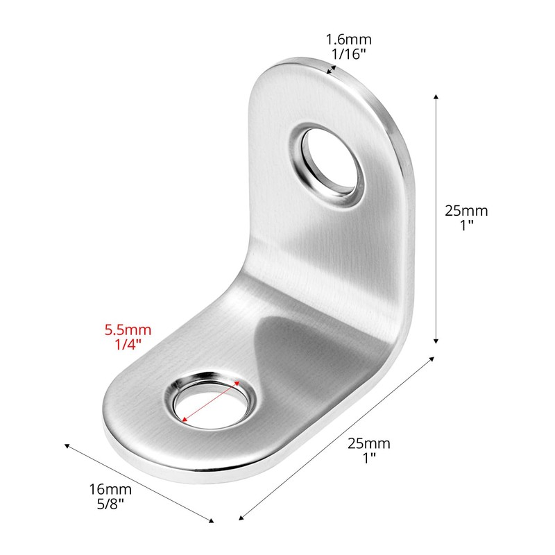 QWORK 20 PCS Corner Braces, 1" x 1" (25x25mm) 2mm