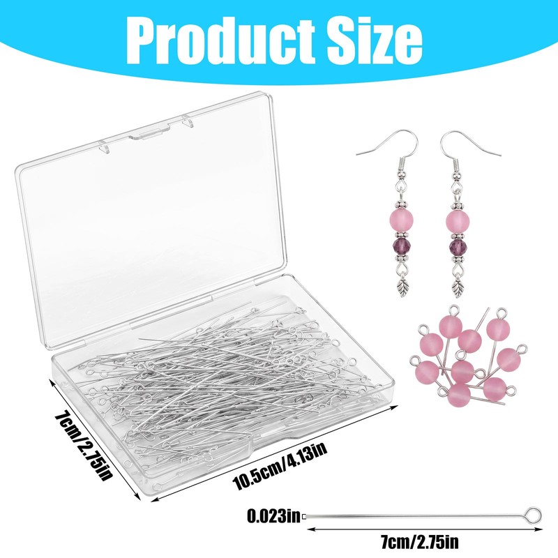 200Pcs Eye Pins for Jewelry Making, 2.75 Inch/70mm Stainless Steel