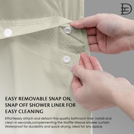 Dainty Home Waffle Weave Long Shower Curtain Liner Ivory 70" x 72" Fabric Snap-in Liner Mesh See Through Top Waterproof Fabric Shower Curtain