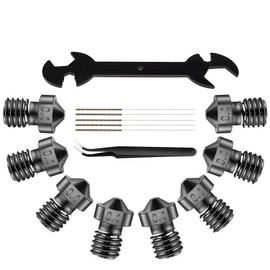 iMetrx 8 x 0.4 mm E3D V6 3D Printer Nozzle Set, Hardened Steel Nozzles + Stainless Steel Cleaning Kit, for Anycubic i3 Mega, Prusa i3 FDM 3D Printer Extruder Nozzles